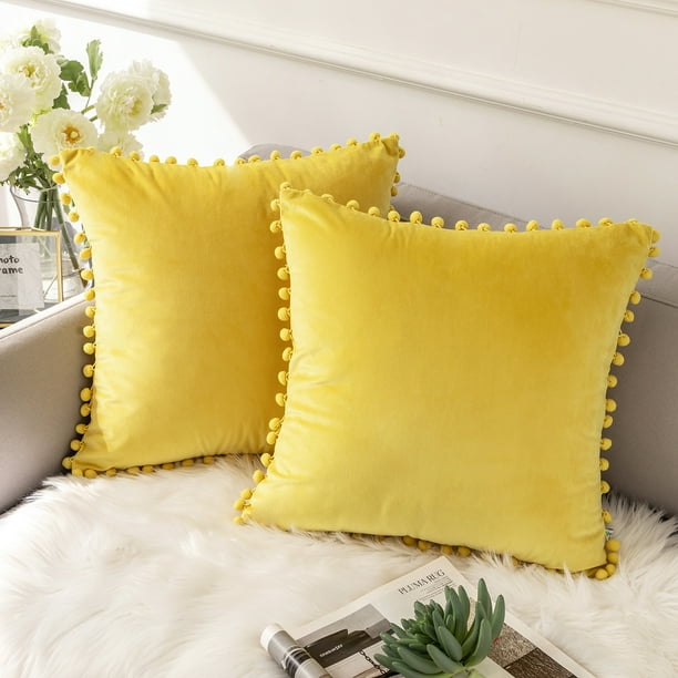 YIcabinet Decorative Throw Pillow Covers 12 X 20 inch with Pom-Poms Fringe,Soft Particles Velvet Solid Cushion Case Yellow Pillow Cases for Sofa Bedroom,2 Pack,Mustard Yellow YIcabinet Decorative Throw Pillow Covers 12 X 20 inch with Pom-Poms Fringe,Soft Particles Velvet Solid Cushion Case Yellow Pillow Cases for Sofa Bedroom,2 Pack,Mustard Yellow